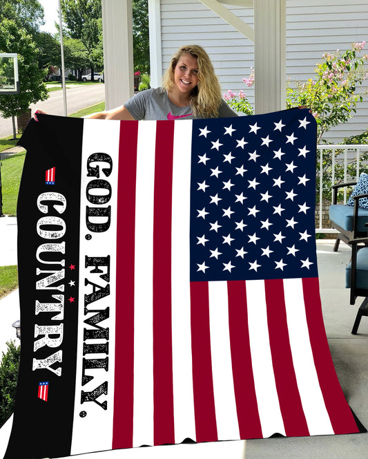 God, Family, Country, American Flag Blanket