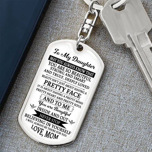 Mom To Daughter | Inside & Out | Dog Tag Keychain