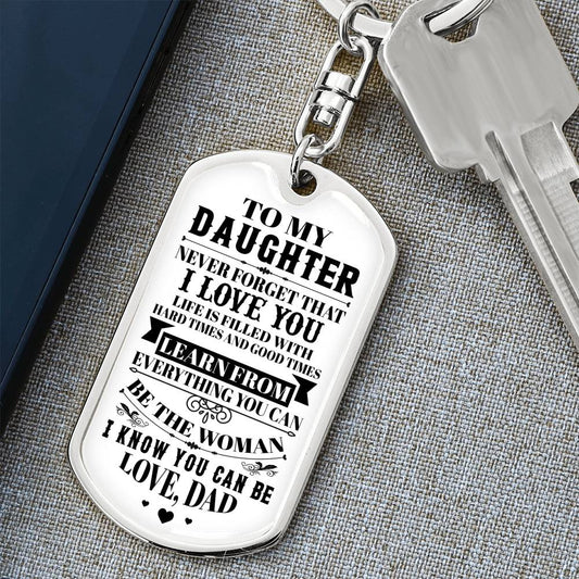 Dad To Daughter | Live & Learn | Dog Tag Keychain