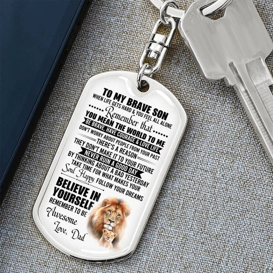 Dad To Son | Brave Lion | Dog Tag Keychain