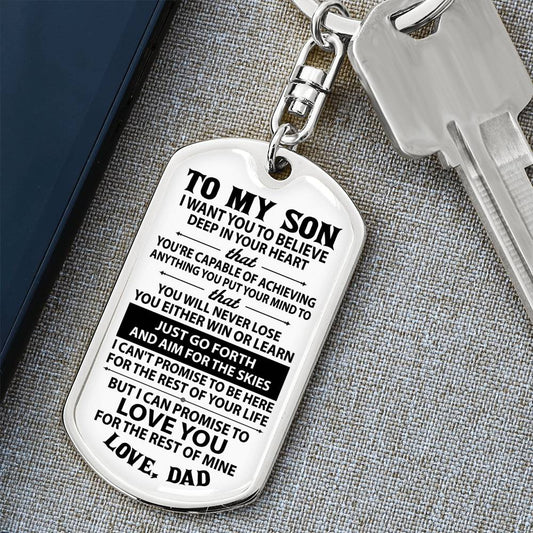 Dad To Son | Aim For The Skies | Dog Tag Keychain