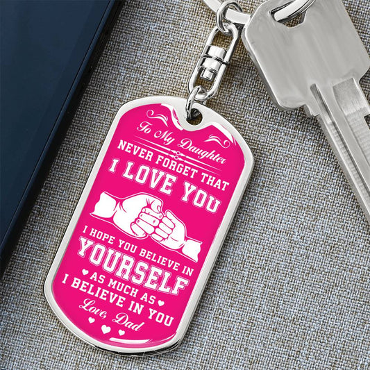 Dad To Daughter | Pink Fist Bump | Dog Tag Keychain