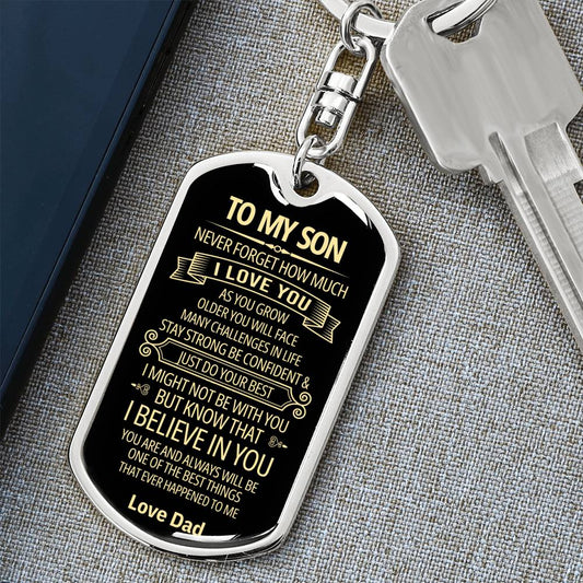 Dad To Son | Be Confident | Dog Tag Keychain