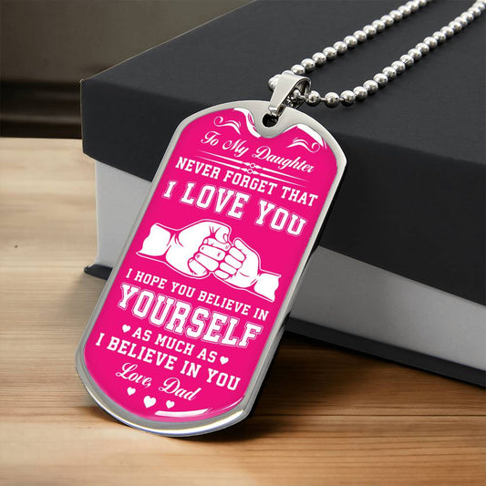 Dad To Daughter | Pink Fist Bump | Dog Tag Necklace
