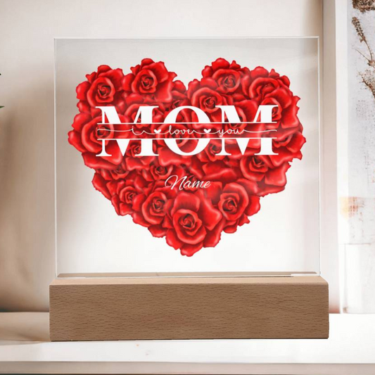 Mom Love You | Personalized Acrylic | Heart of Red or Pink Roses